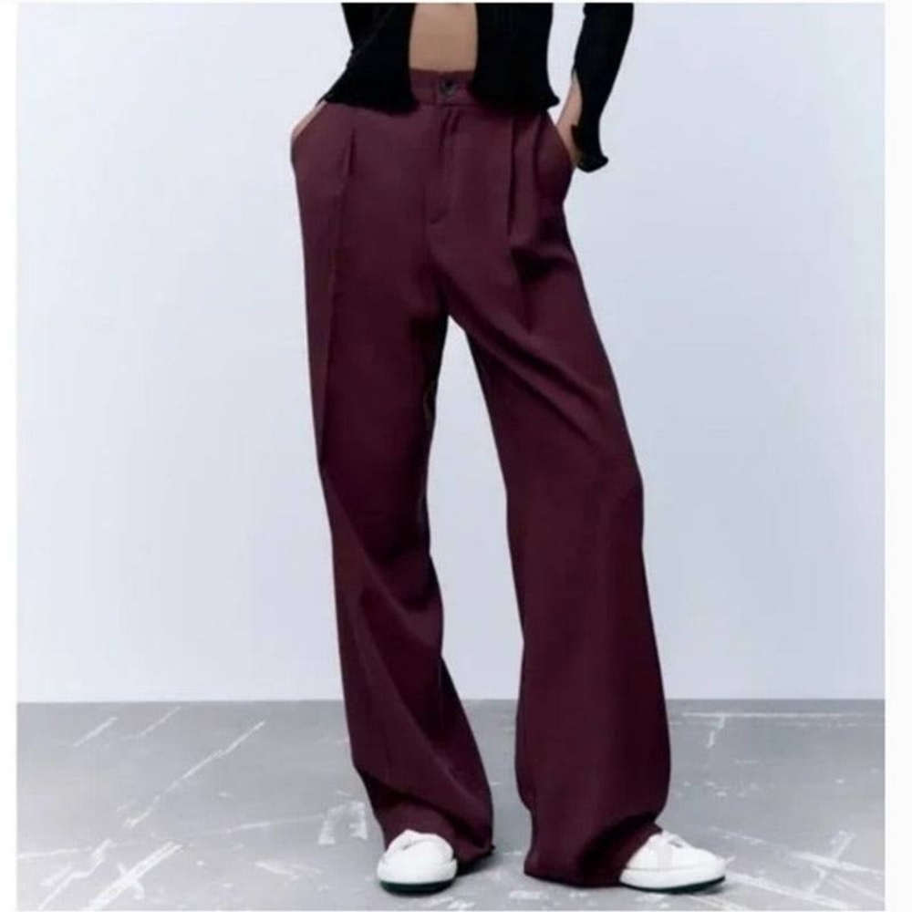 Zara Eggplant Wide Leg Pants Size Small